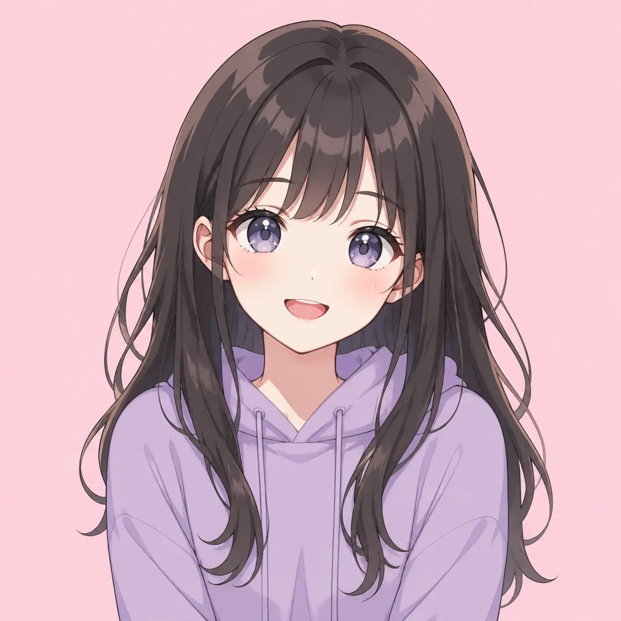 Anime style square avatar with soft cel shading on a pastel background