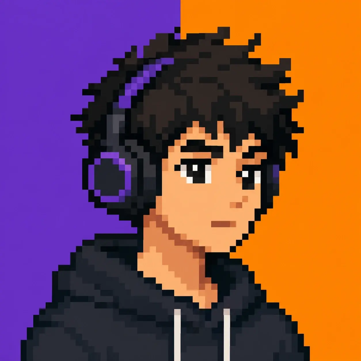 Pixel art square avatar of a character wearing headphones