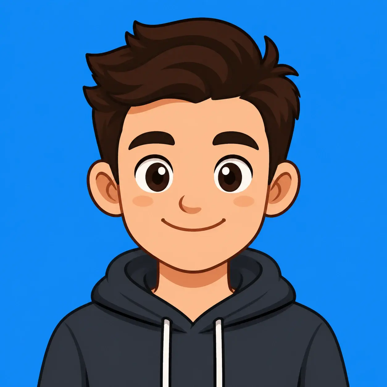 Flat cartoon square avatar with bold outlines and a bright background