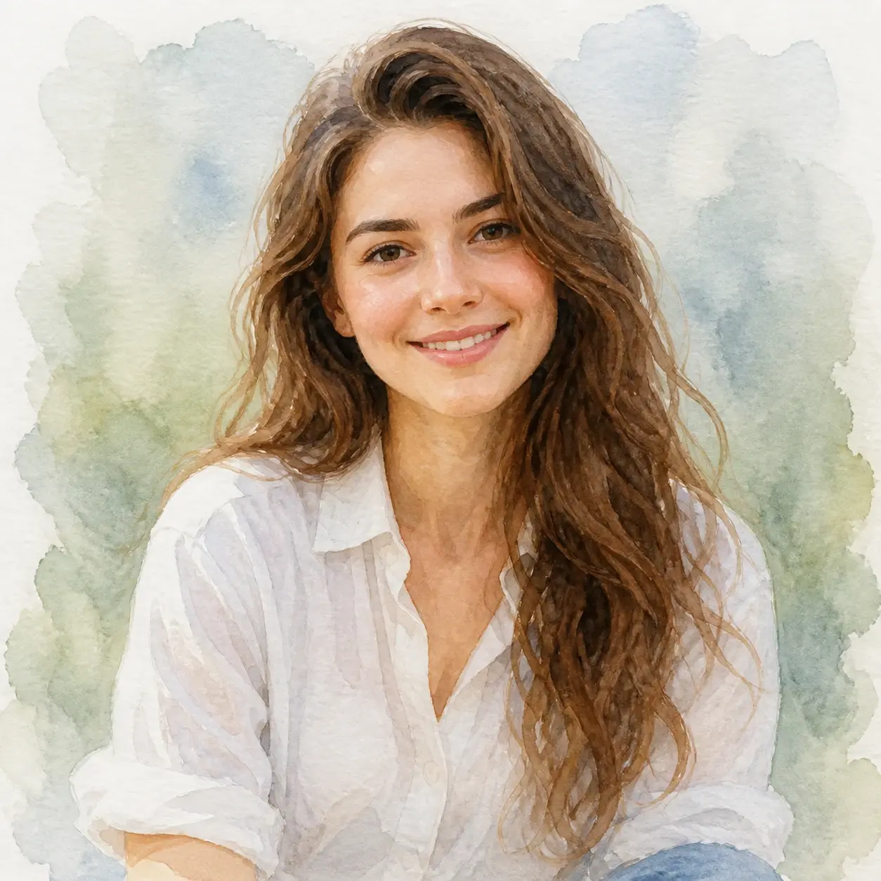 Soft watercolour painted square avatar with loose brush texture