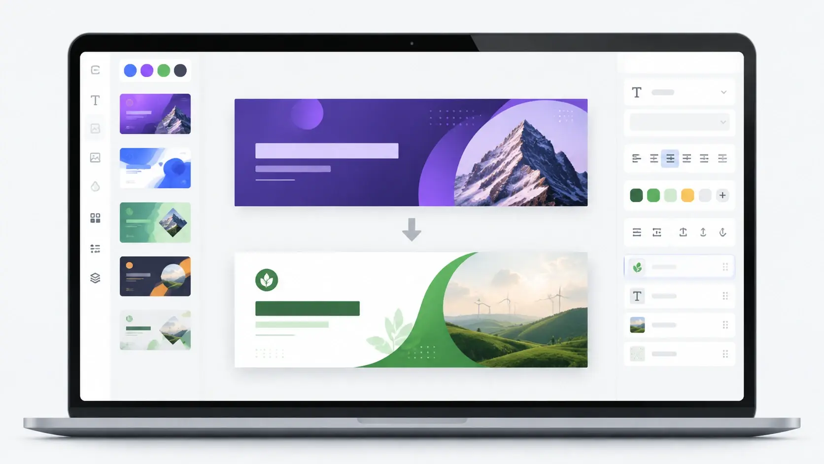 The visual editor adjusting text, fonts, and colors on a generated banner design