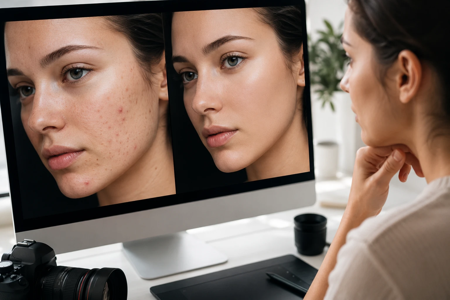 In the prompt box, type remove blemishes to clear the whole face, or name a target such as remove acne or remove dark spots. The words you enter decide what the blemish remover clears, so be specific.