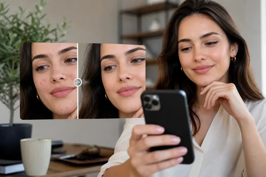 Fixing A Selfie Before It Goes Live using blemish remover in a practical workflow