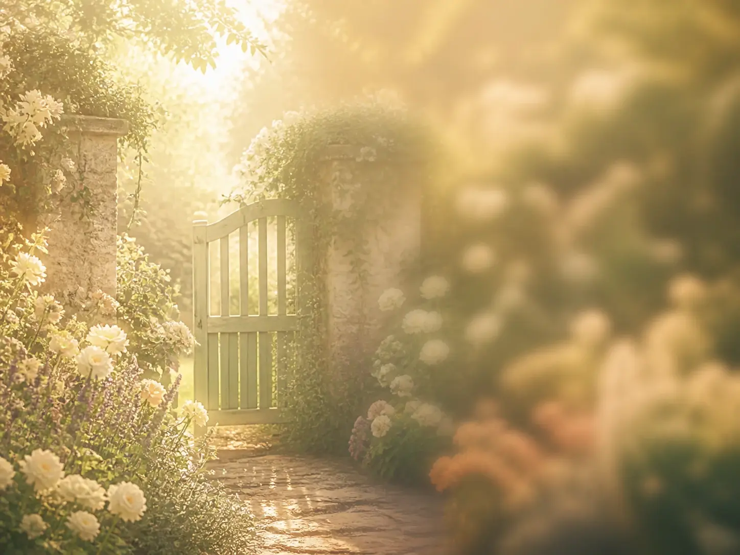 One garden scene shown in a gentle haze and a heavier moody softness as two preset blur looks