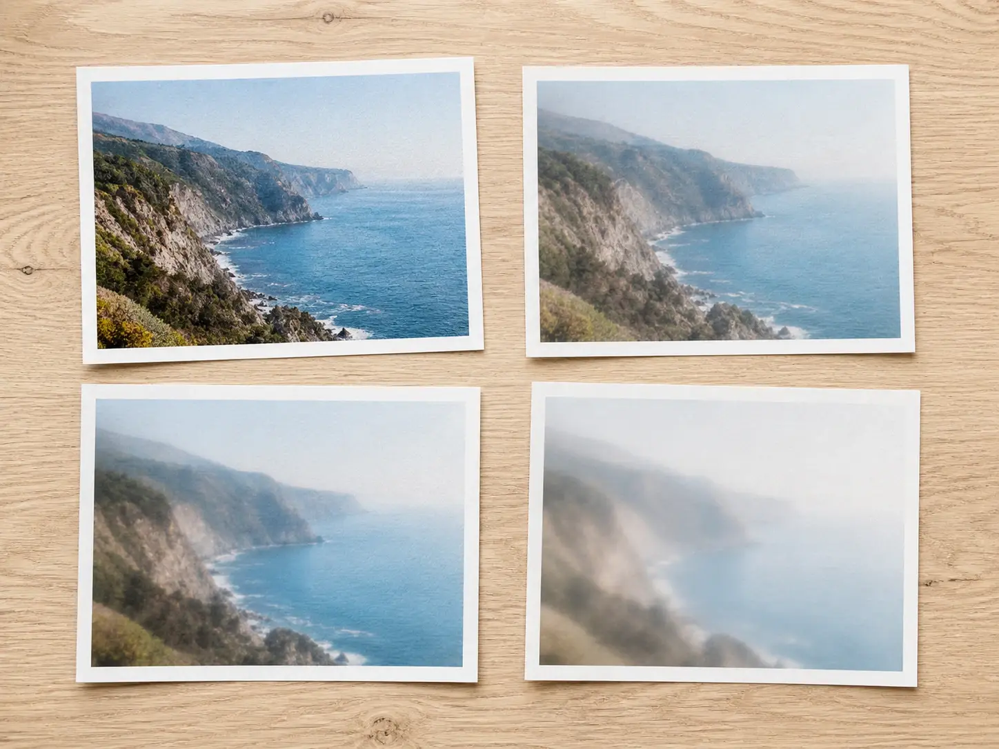 Four blurred versions of one scene laid out together at full 4K clarity with no watermark