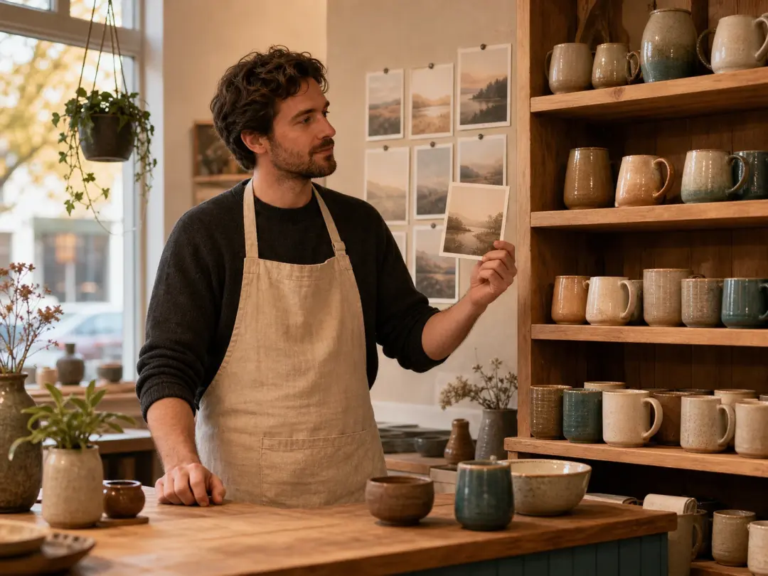 A solo business owner's social images sharing one photo blur effect and consistent mood