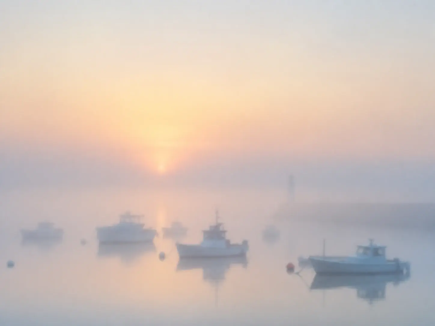 A quiet harbour rendered exactly as hazy as a single written line of mood asked for