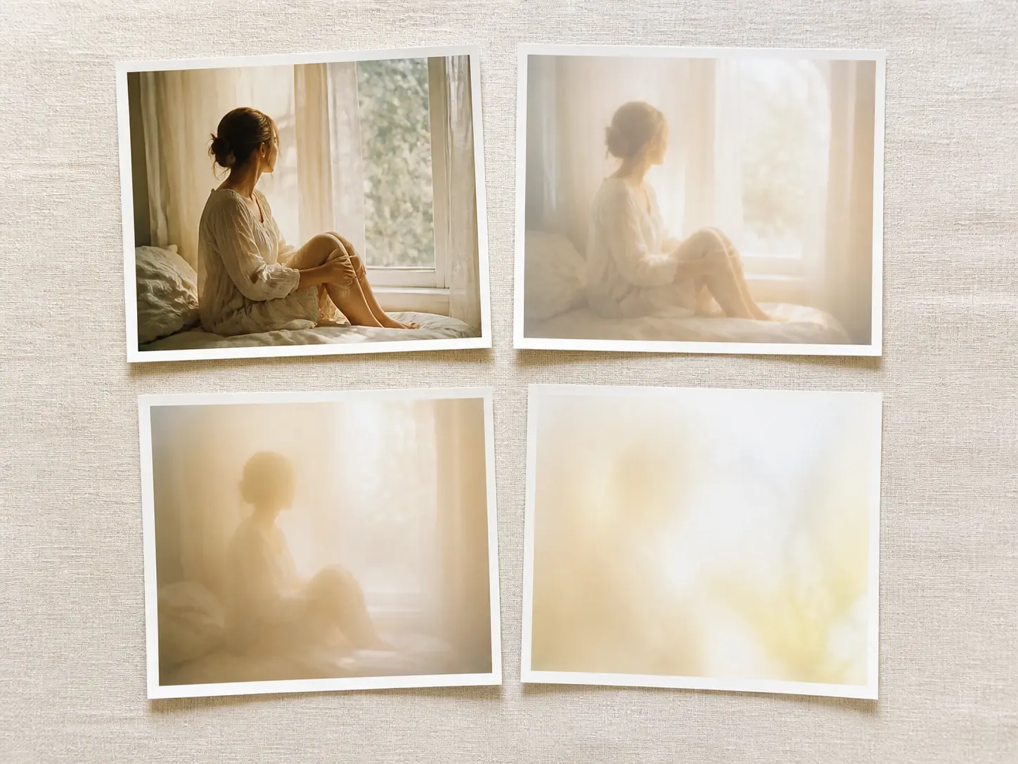 Four hazy versions of one scene laid side by side, each with a slightly different softness