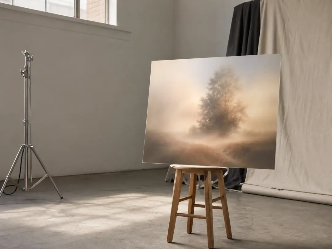 A studio set frame turned into a soft atmospheric haze long after the shoot has wrapped