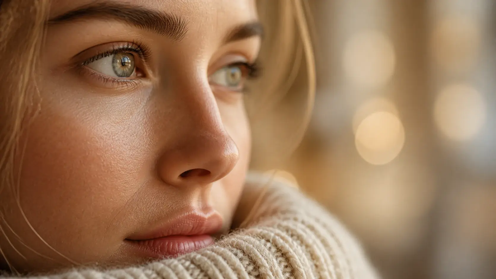 A tight portrait where individual eyelashes stay sharp against a creamy blurred backdrop