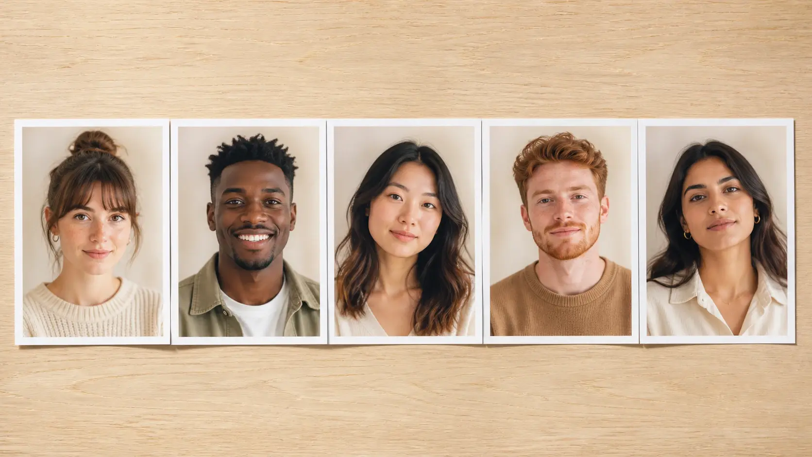 A row of finished portraits from one shoot all sharing the same creamy blurred background