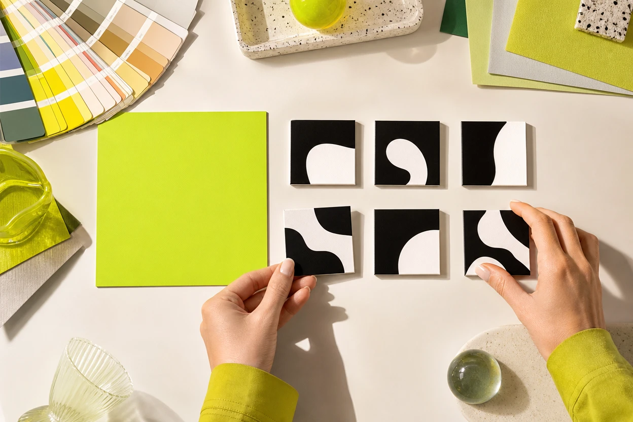 Prompt field with short English words and minimal green composition notes