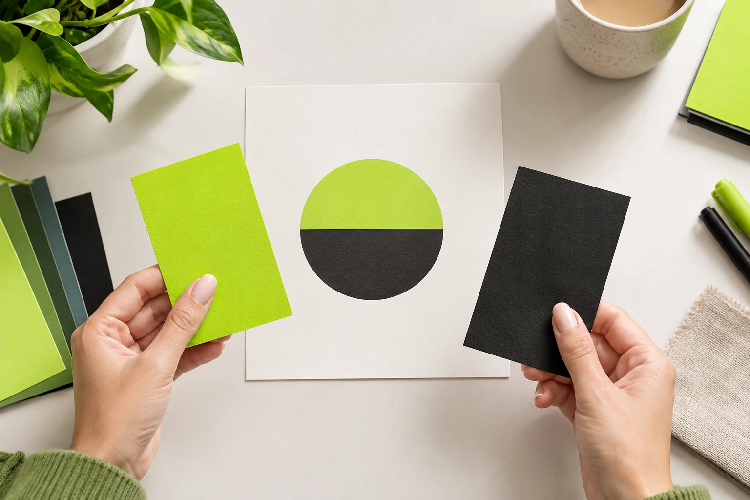 Editor preview with green and black color choices for text layout