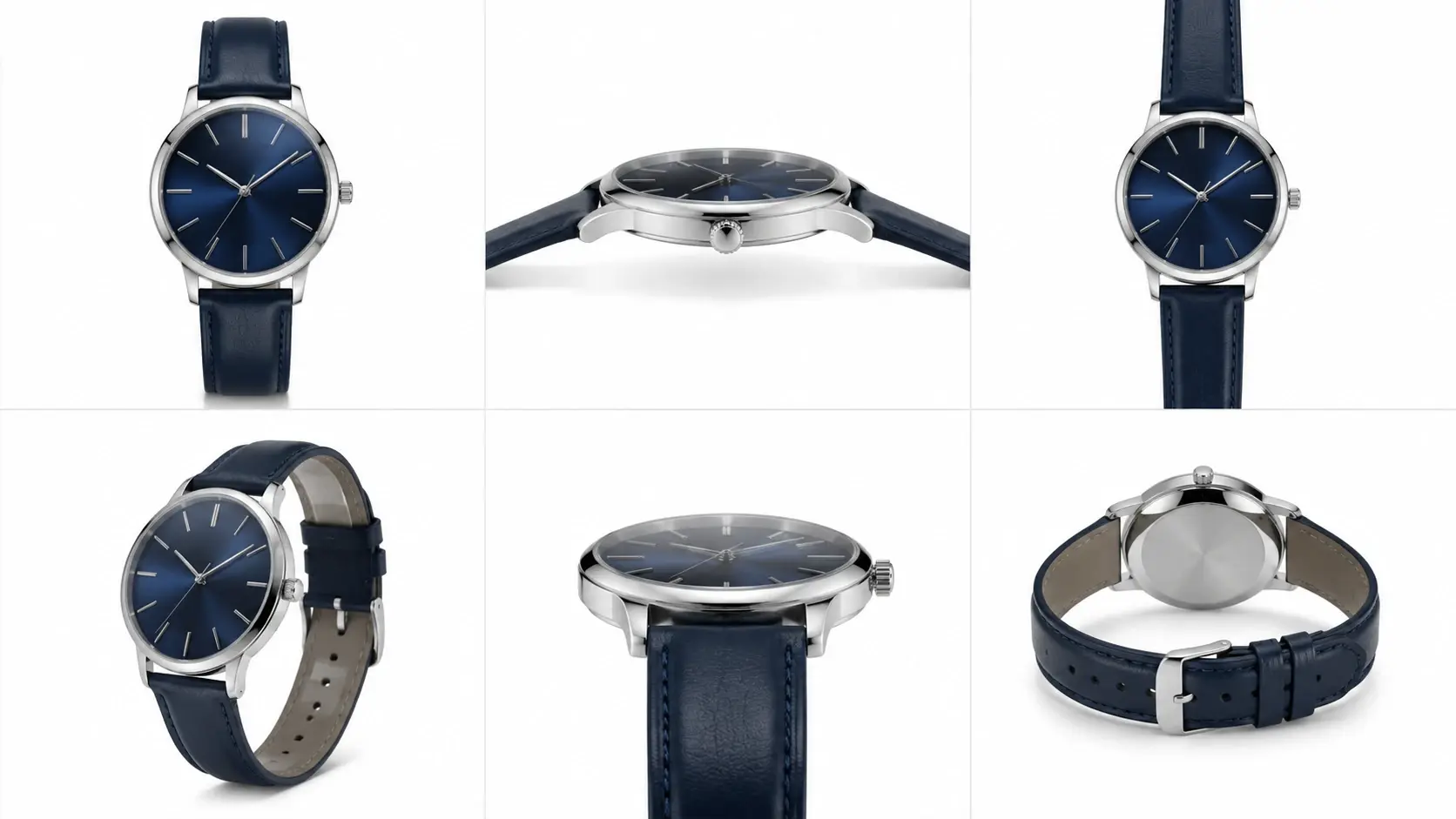 Watch shown from six different camera angles in a grid