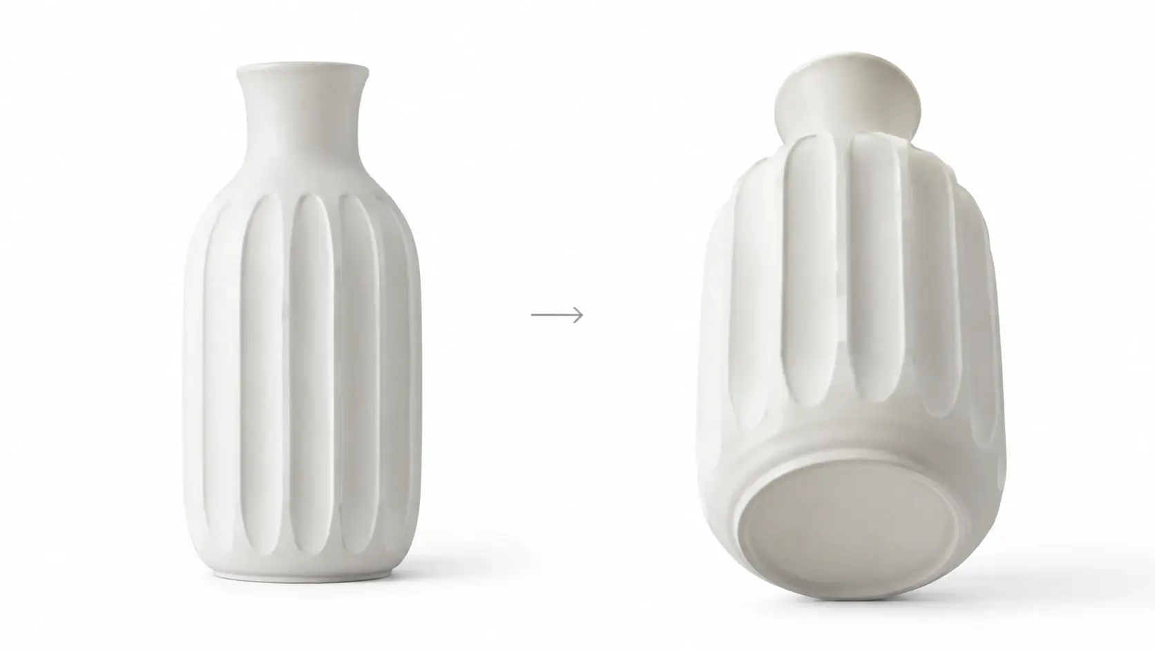 Ceramic vase shown from straight-on and low angle views