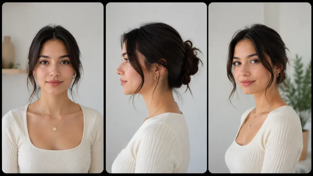 Model shown from three camera angles for social media content