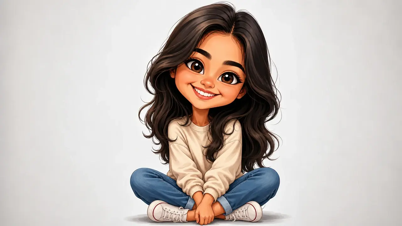 Photo redrawn as a cartoon portrait with enlarged features instead of a sticker filter overlay