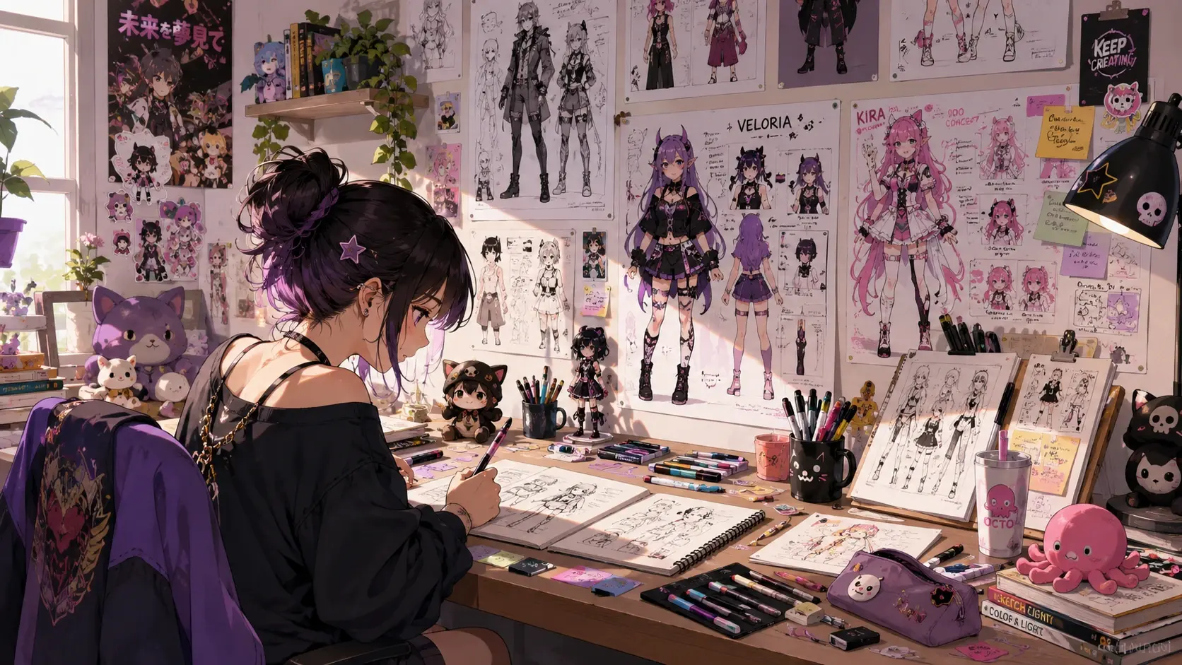 Anime fan creating an original character with the AI character maker