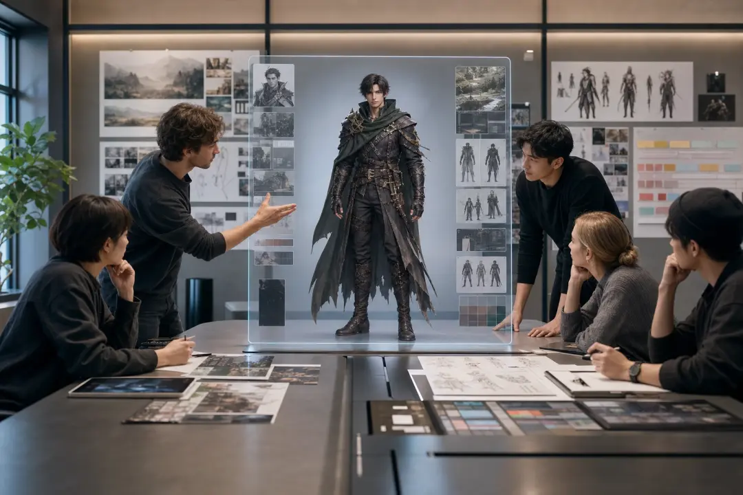Game designer checking a cast sheet made with a character maker for role planning