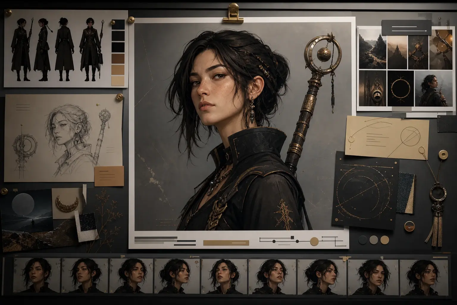OC profile portrait with prop and notes created through a character maker preview
