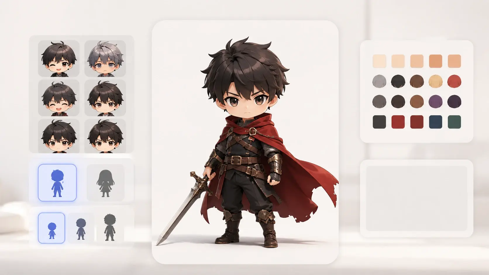 Prompt box next to guided attribute presets for chibi tone, gender and age range