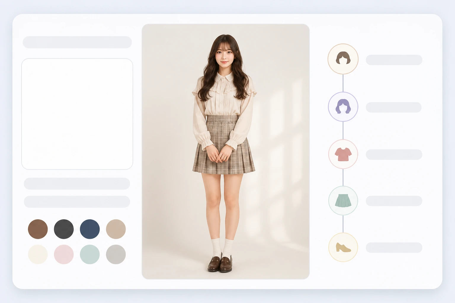 Upload panel showing a portrait photo, a prompt field and a guided attribute path