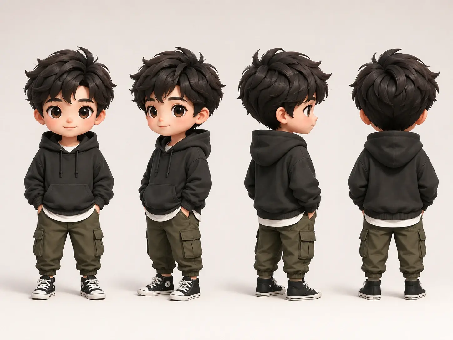 Four chibi images of one original character with matching hair and outfit