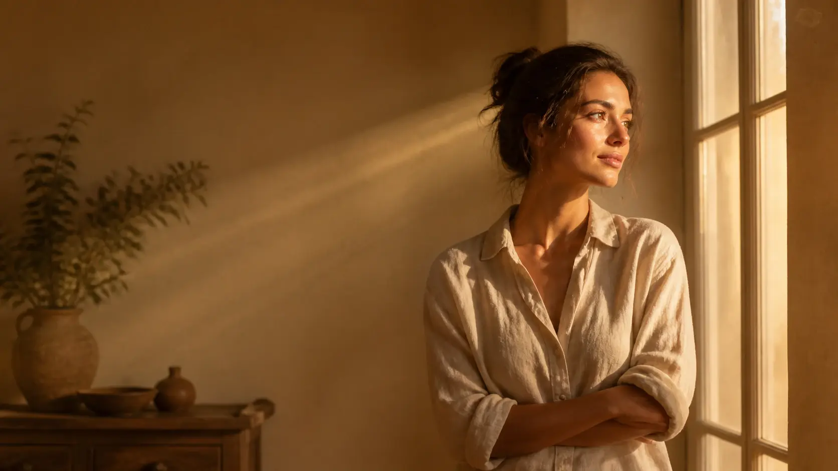 Cinematic photo repainted as one film frame with side light while the subject stays in place