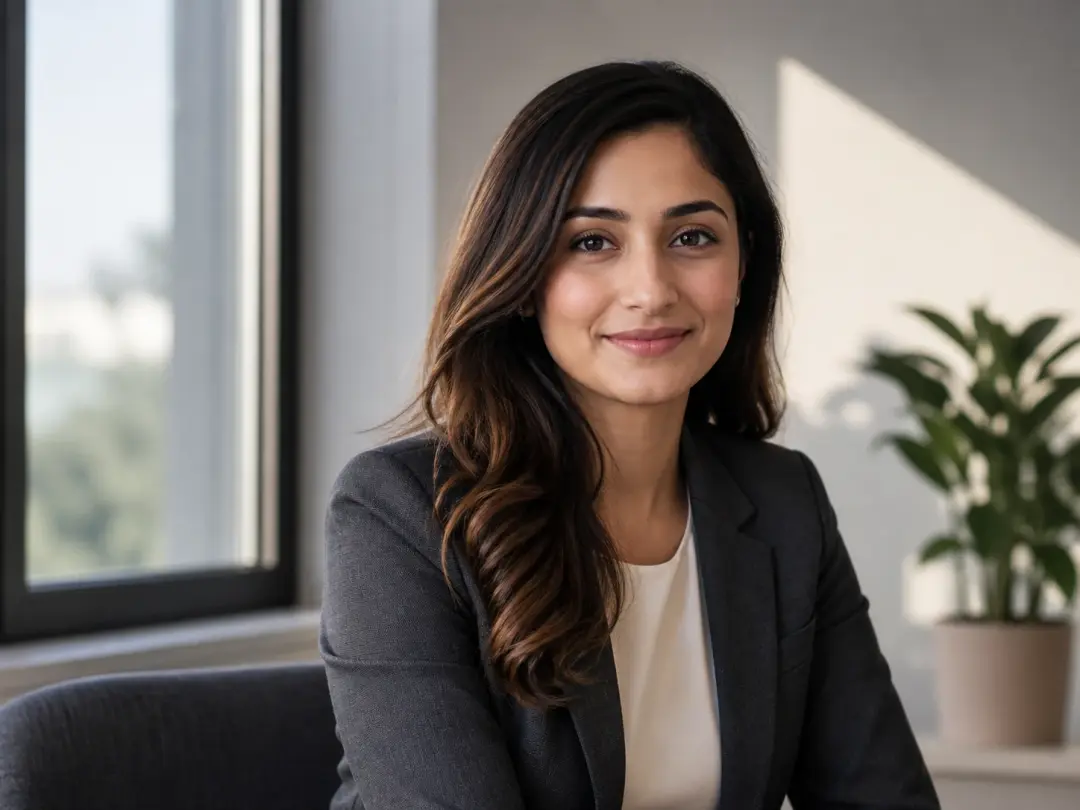 Professional headshot lit with a directional key light for a composed look