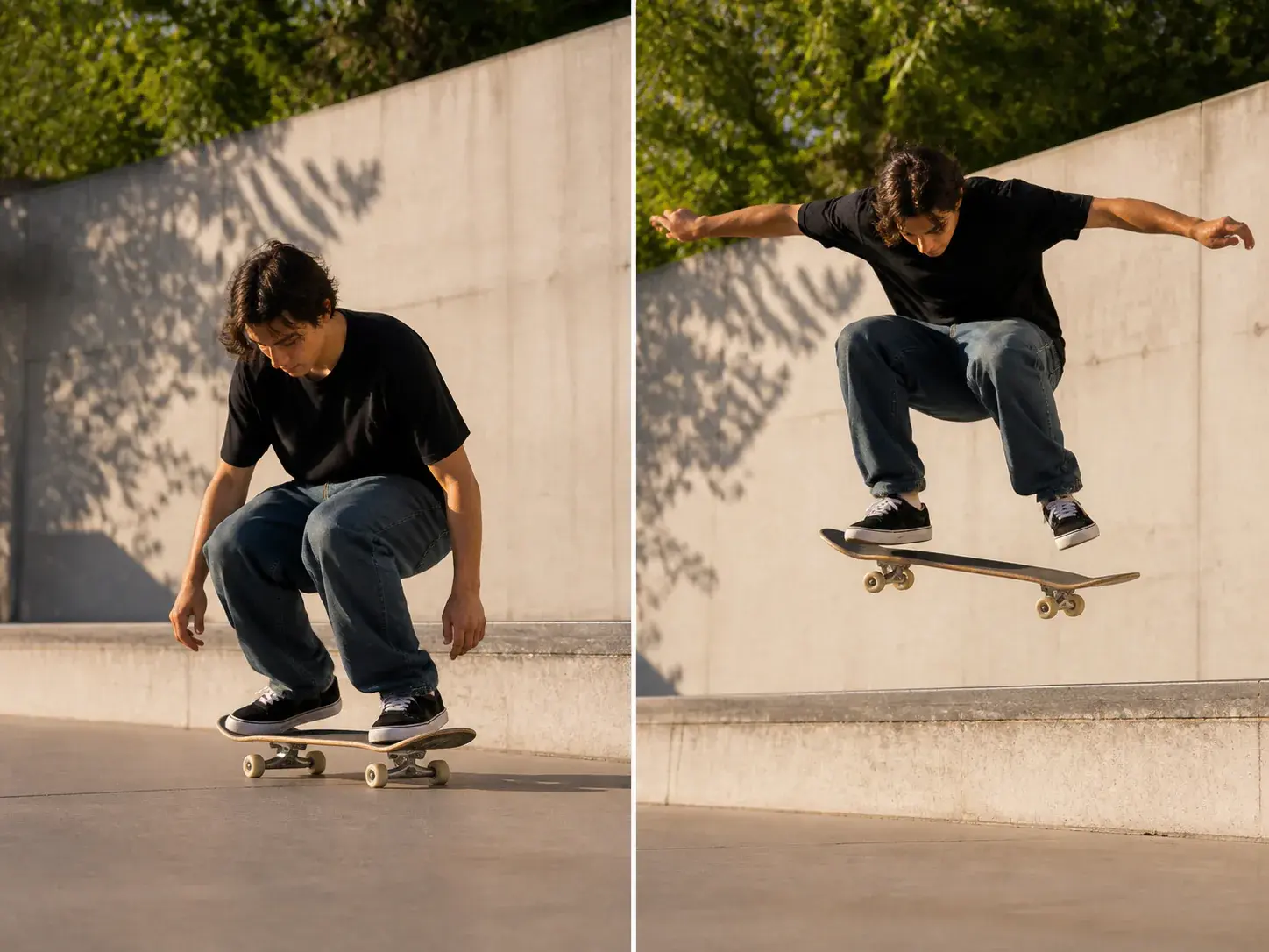 Original action scene and newly generated video variation shown side by side