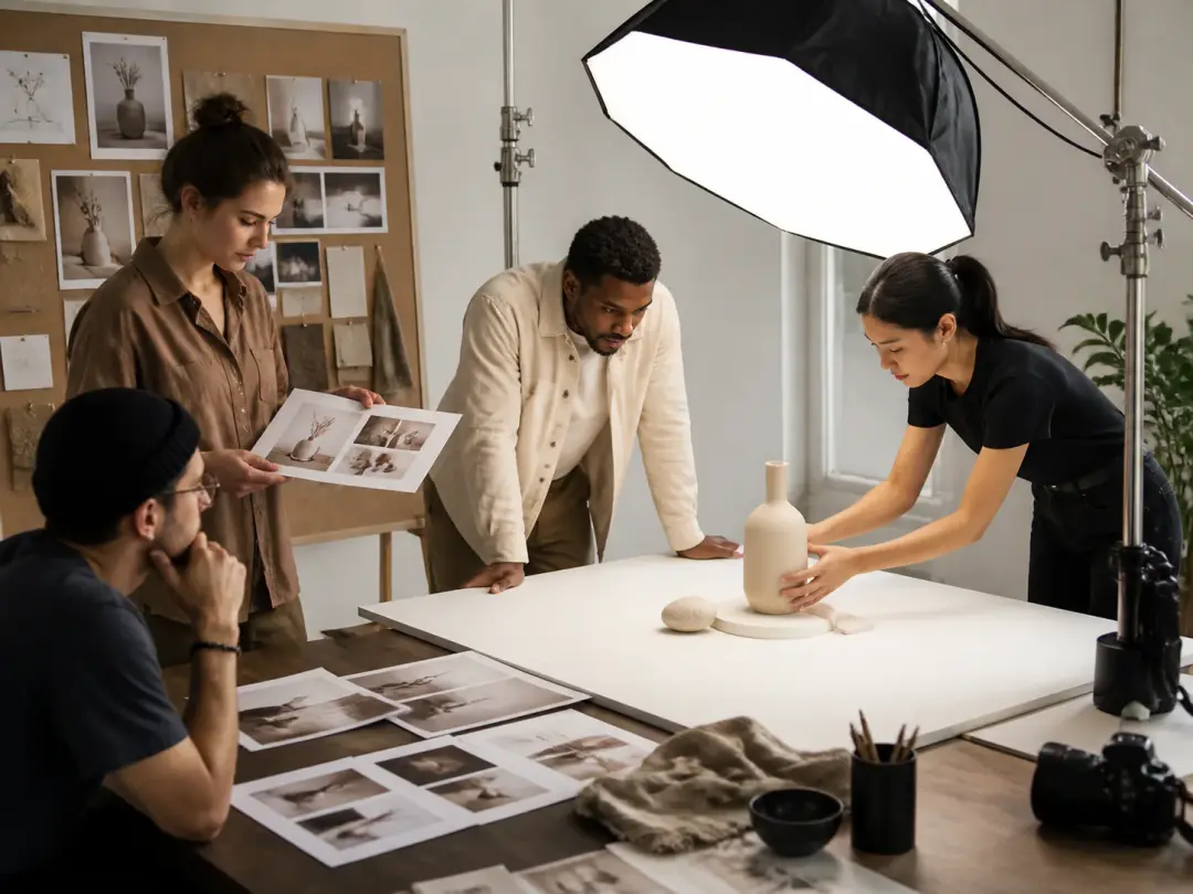 Brand team workspace with product image, audio reference, and scene notes