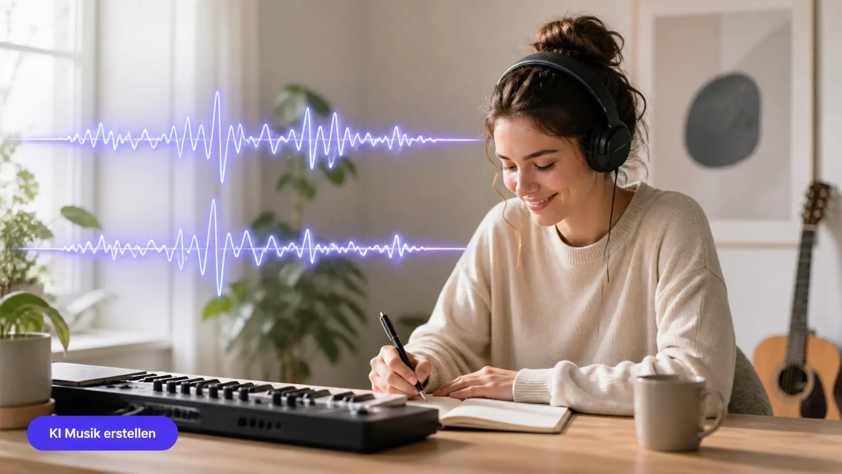 Zwei Wellenform Varianten übereinander zeigen ki musik erstellen mit verfeinertem Soundtrack