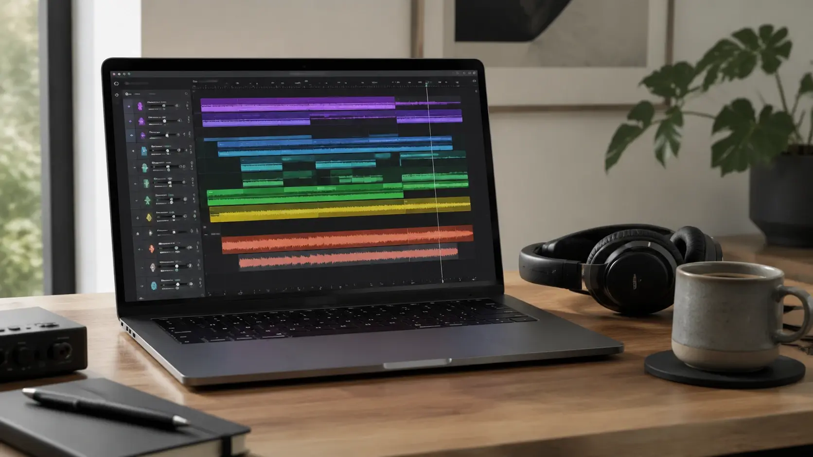 Laptop showing completed music track ready to export