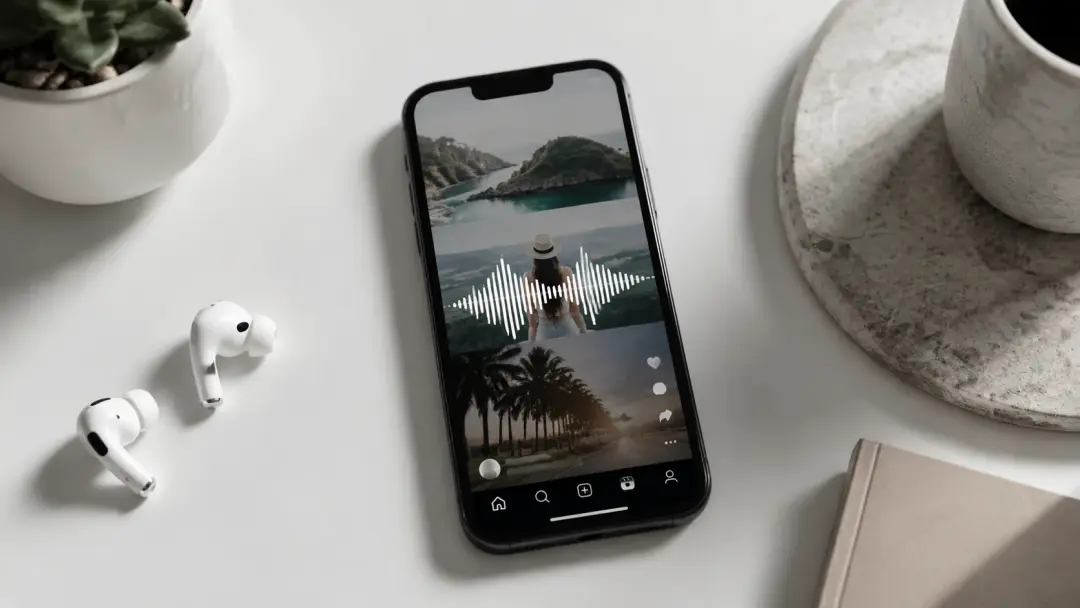 Phone showing Instagram Reel with music beat visualization