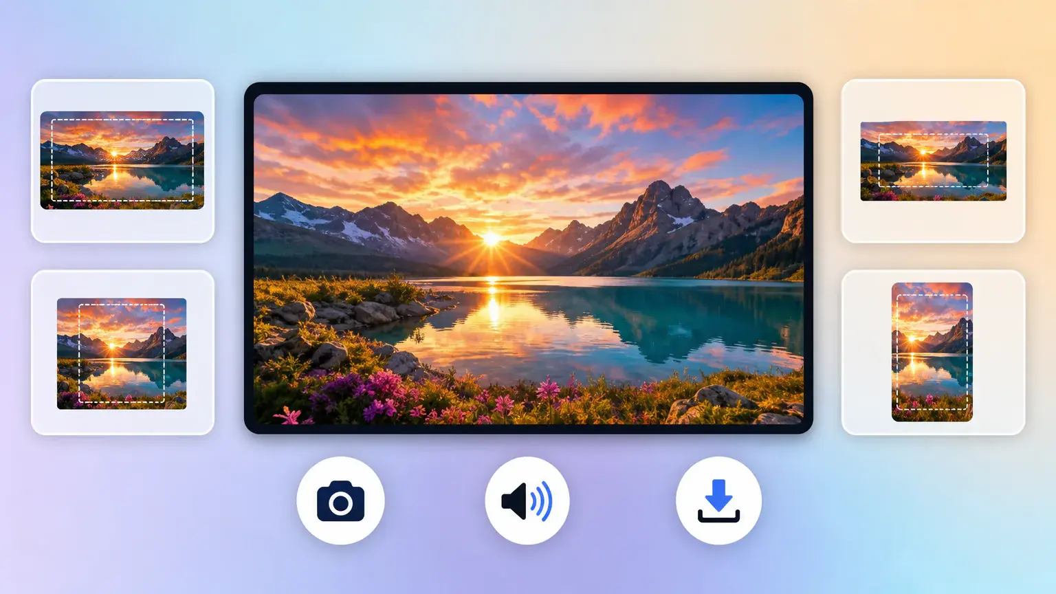 Photo video export panel with narration, music, MP4, 4K, and aspect ratios