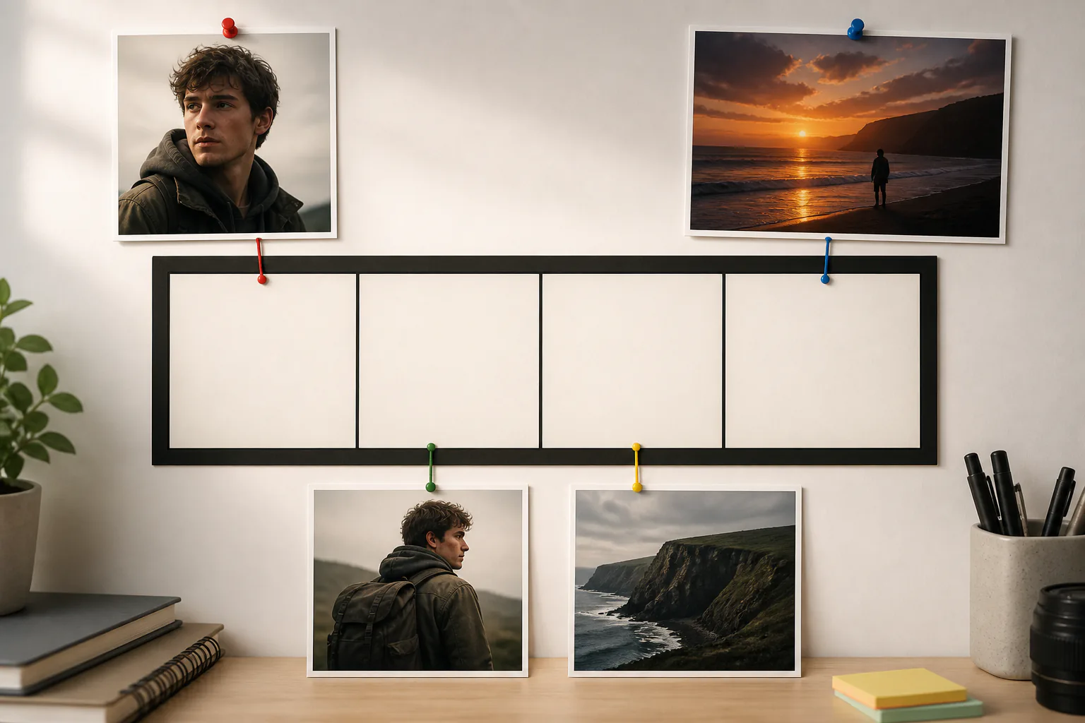Uploaded photos assigned as first frame, subject, scene, and end frame references