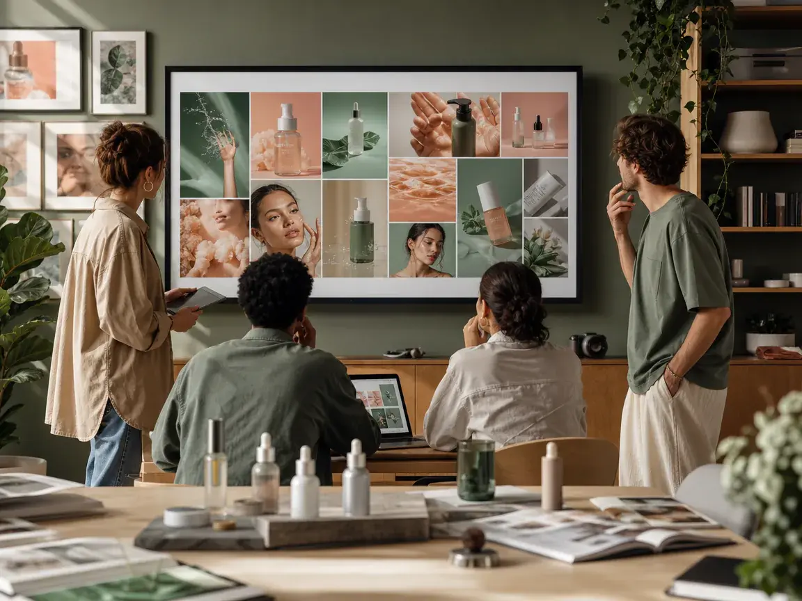 Brand team turning product images and campaign visuals into a narrated video