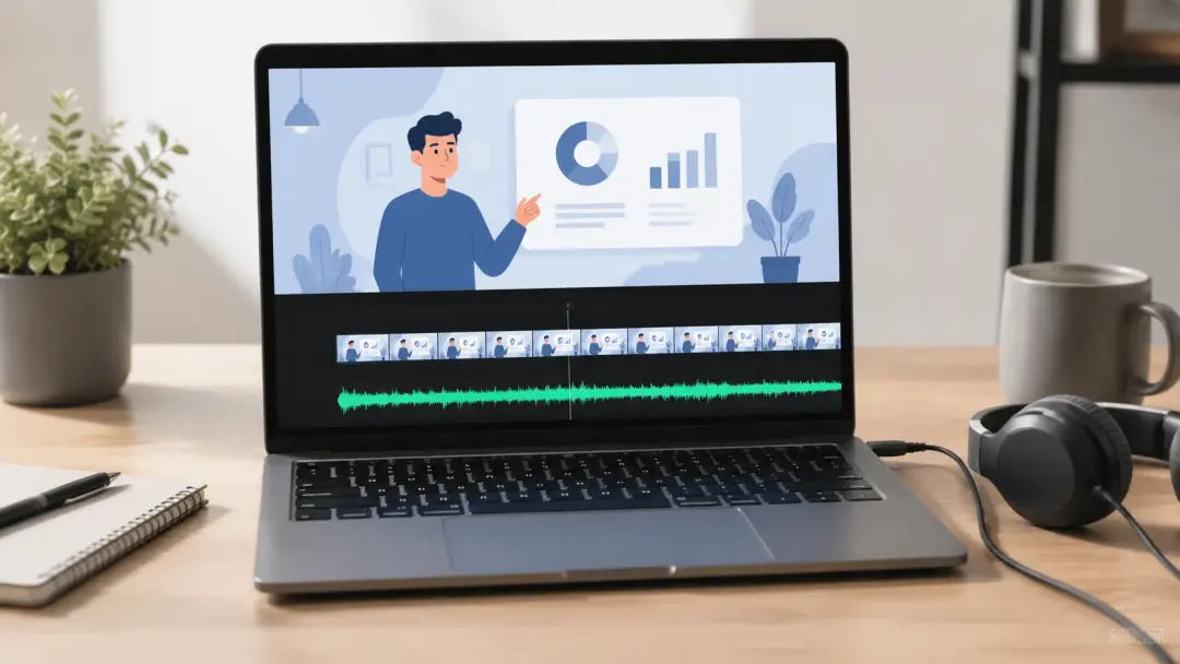 Explainer video with voiceover waveform on timeline