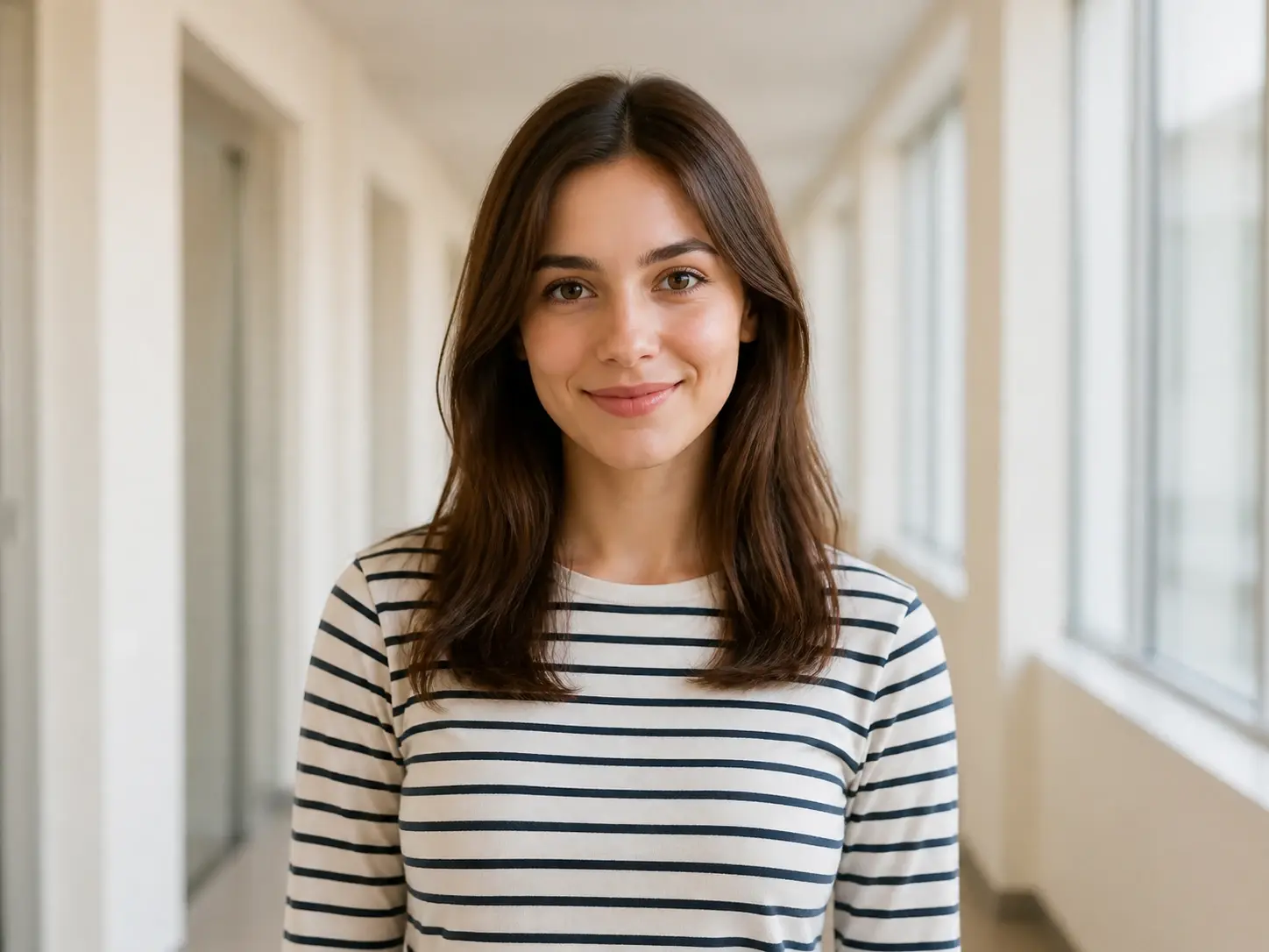A clean modern phone portrait with even light and sharp edges before any digicam look