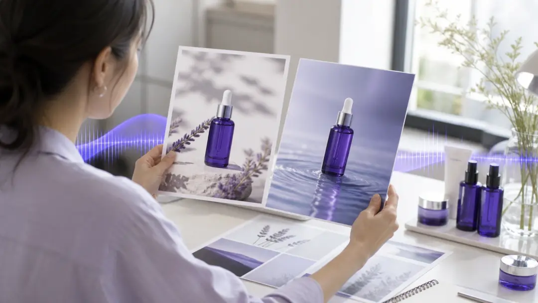 브랜드 콘텐츠 담당자가 제품 클립의 배경 교체 결과를 살펴보는 영상 편집 장면