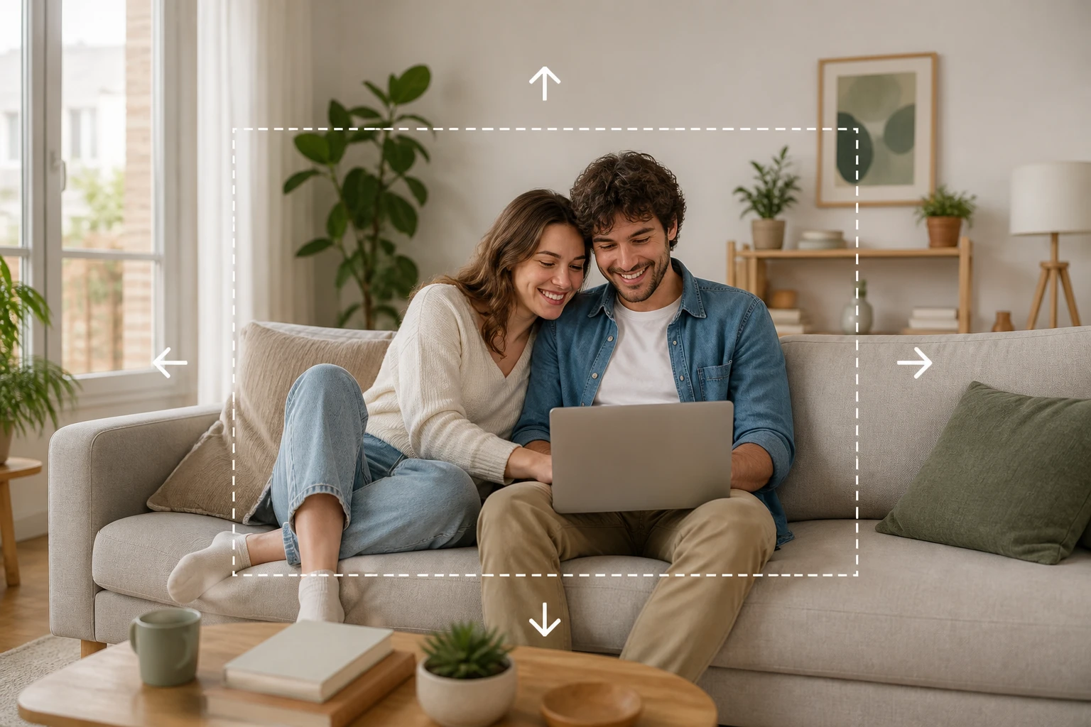 Pantalla de carga con una foto lista para ampliar el encuadre más allá de sus bordes