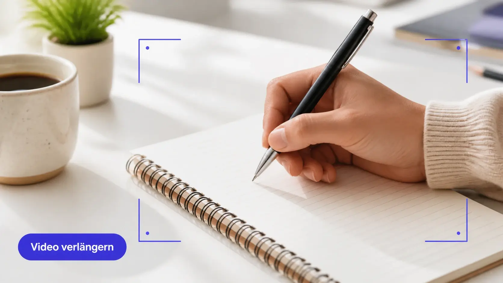 Hand mit Stift über Notizen zeigt video verlängern für eine längere Erklärpause