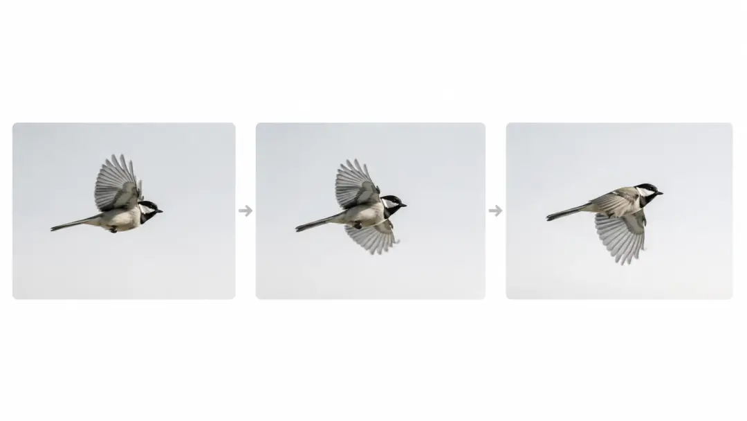 Three sequential frames showing AI-predicted motion continuation
