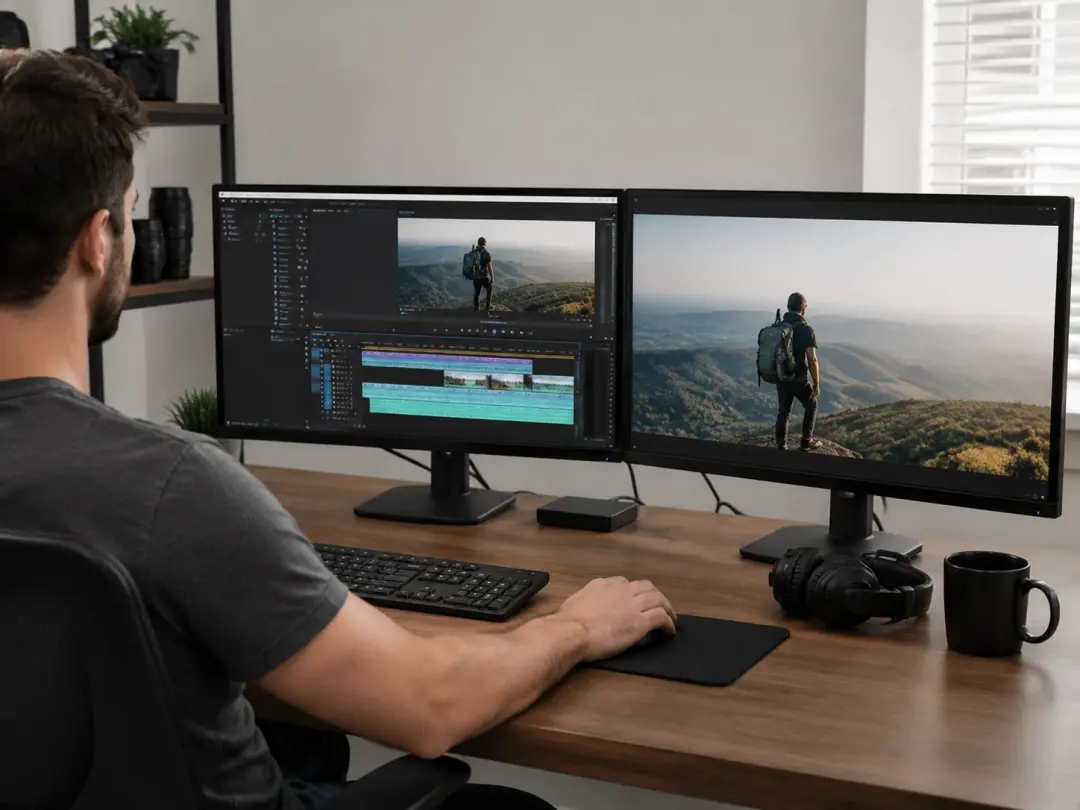 Freelance editor applying video extension on dual monitors