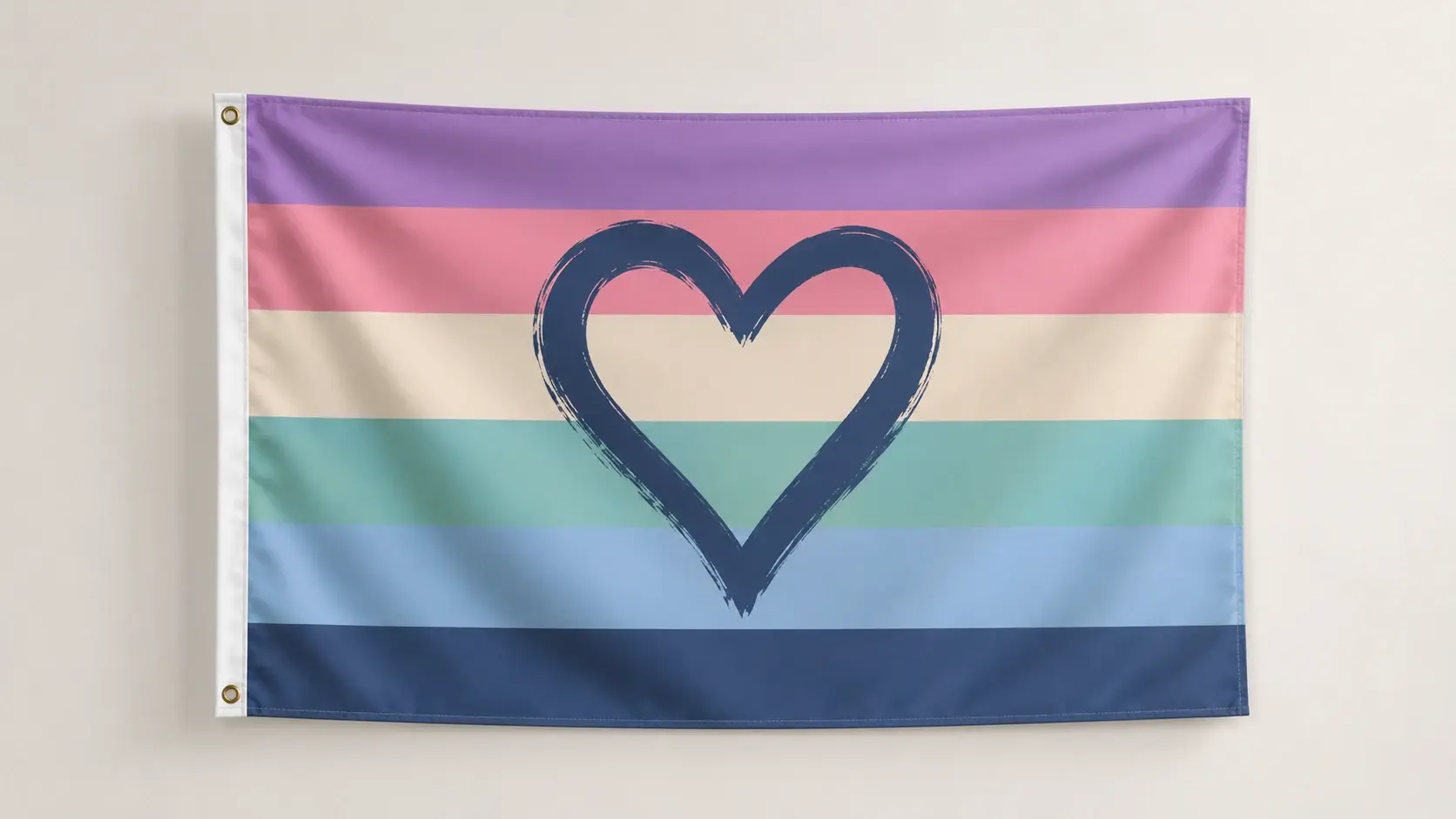 Original pride themed flag design with custom stripe colors and a hand drawn heart symbol