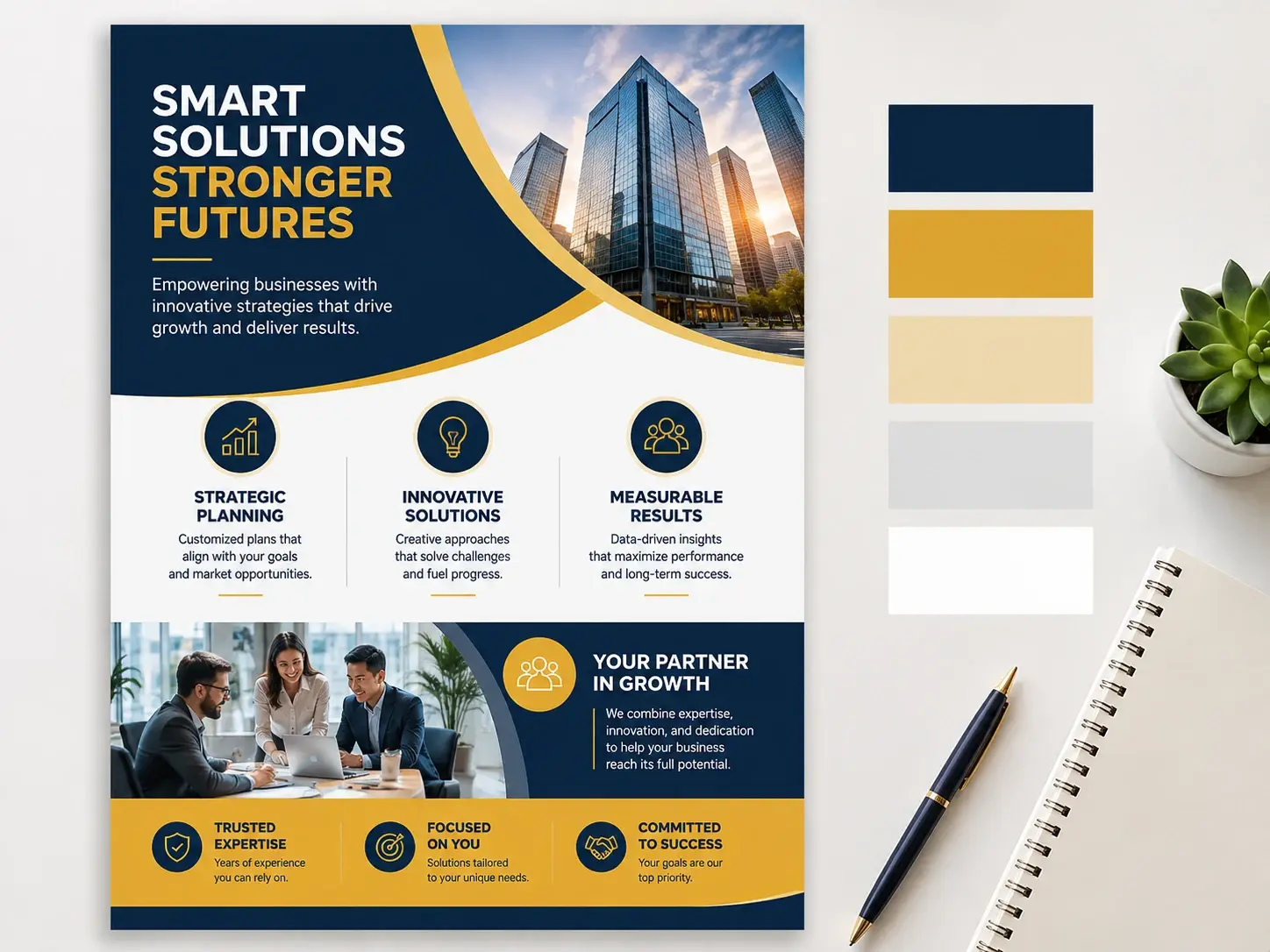 Logo upload and brand color extraction applied to a flyer design draft