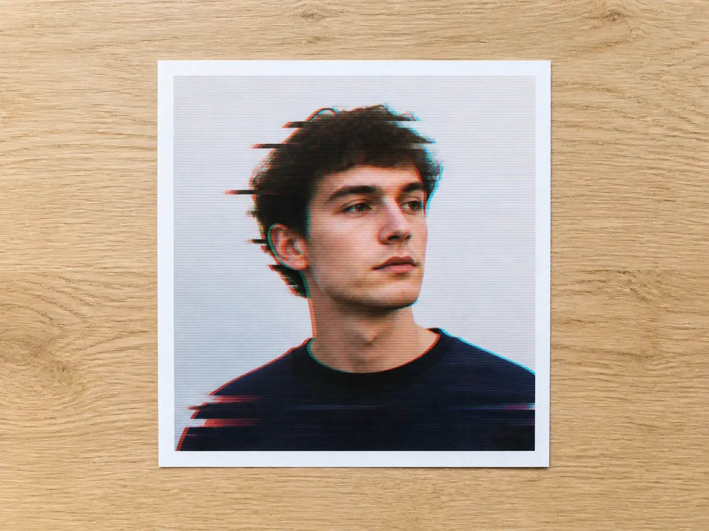 A crisp square glitch portrait at full resolution with clean edges and no watermark