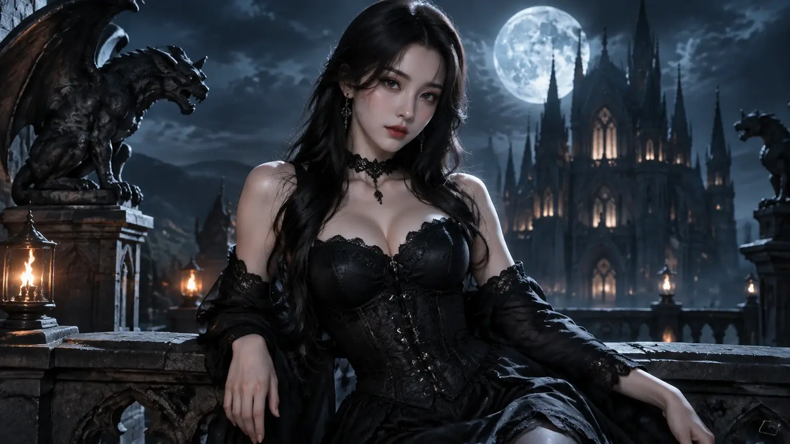 Text prompt and reference photo guiding a dark gothic composition
