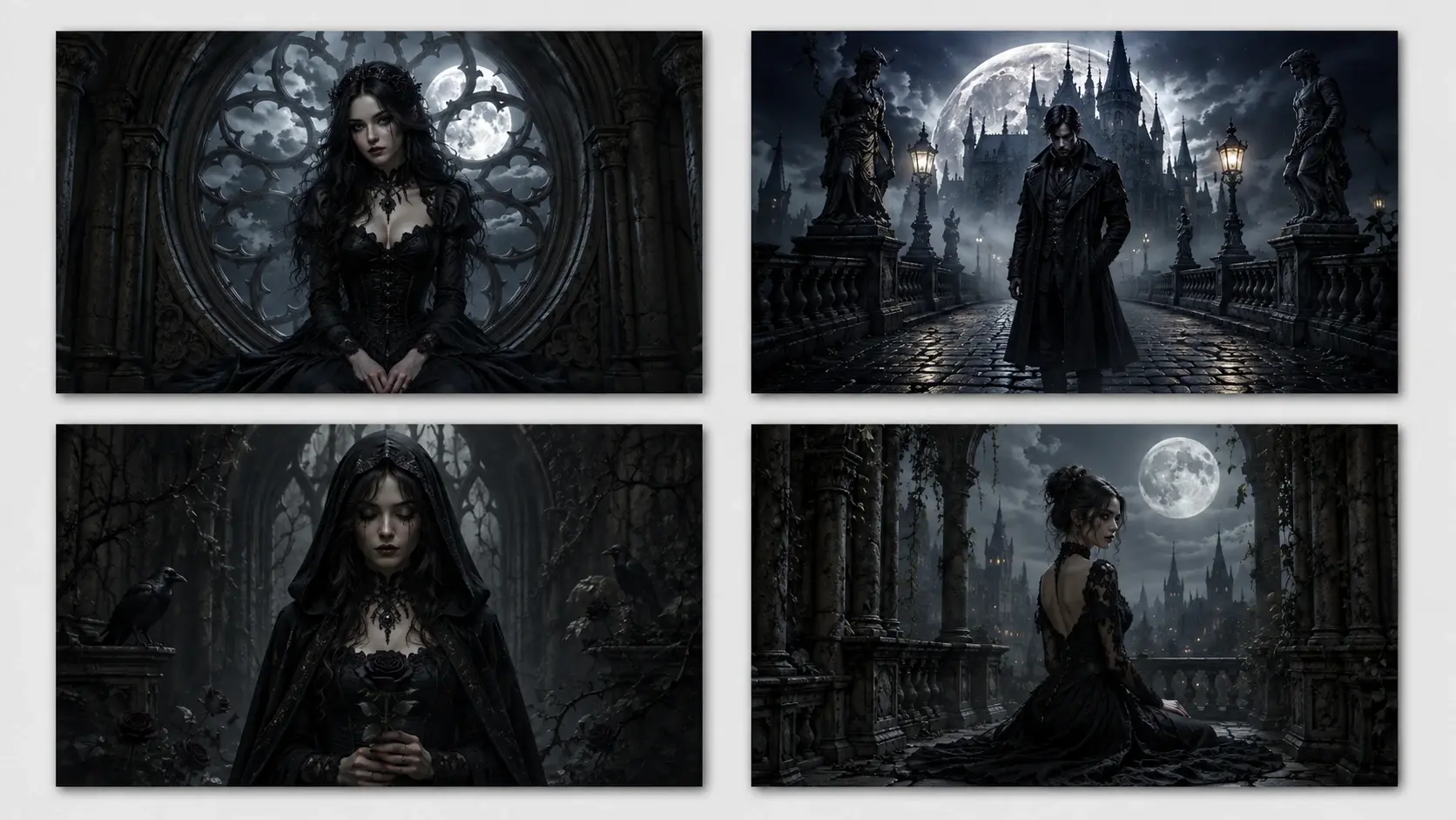 Four gothic candidate images arranged for comparison in a creator workspace