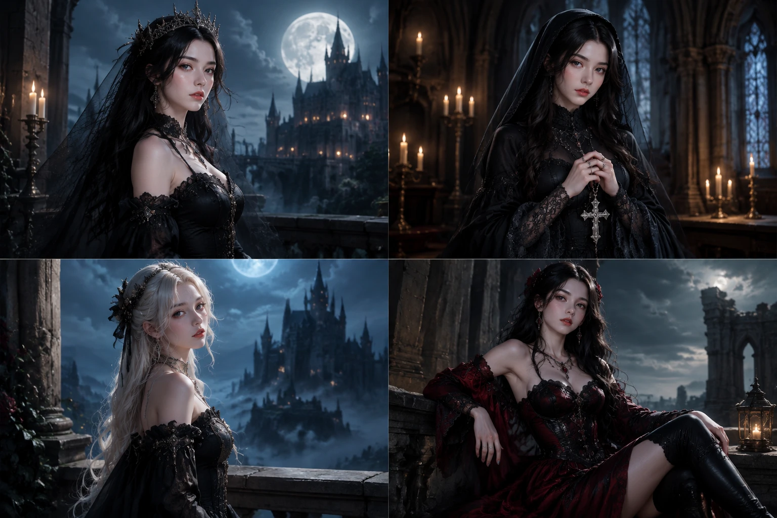 Four gothic candidate images with one choice ready for prompt revision and 4K download